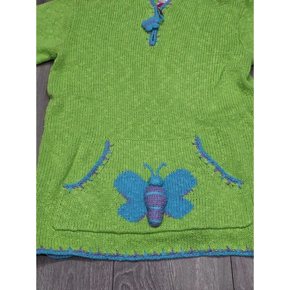 NWT Quacker Factory Embroidered butterfly knit top w/ hood Green Small A004004